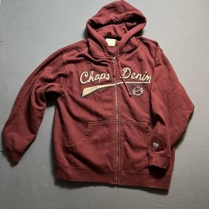 Vintage Chaps Denim Hoodie Mens L red Cotton Spellout Embroidered